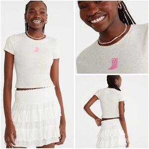 Aeropostale NWT Seriously Soft Aero Tee, White with Pink Cowboy Boots Med